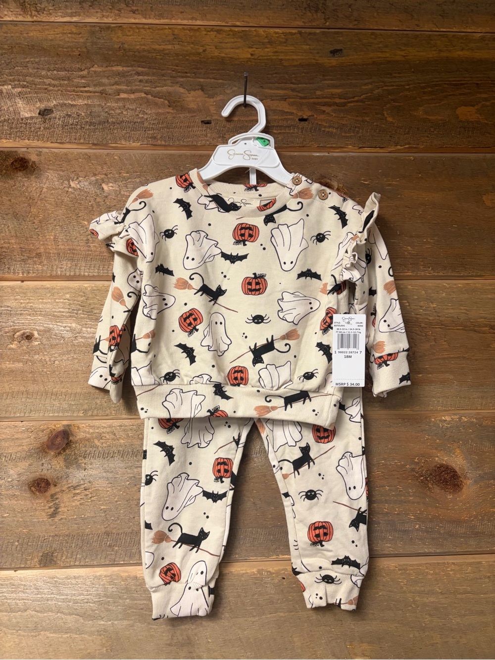 Jessica Simpson NWT 18 Mo Pumpkin Ghost Halloween Sweatshirt Pants Set Outfit